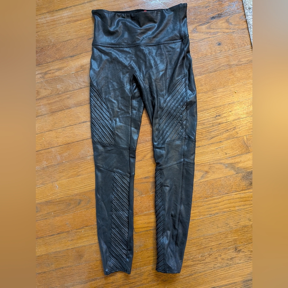 Spanx Moto Leggings‎ Black Faux Leather Size Medium